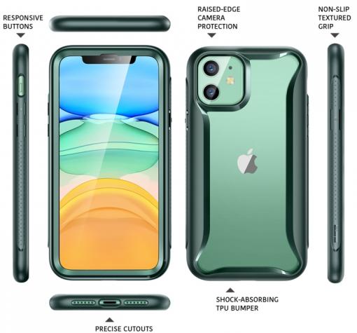 Луксозен гръб Hybrid Armor 360° за Apple iPhone 11 6.1" - прозрачен / зелен кант — снимка 2