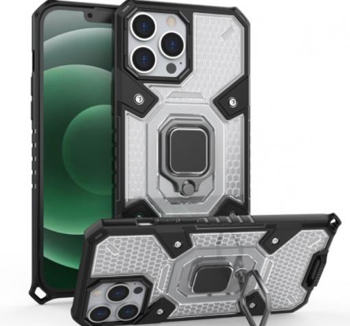 Силиконов гръб TPU Case Hybrid Finger Ring Holder за Apple iPhone 13 6.1" - прозрачен кейс / черна рамка