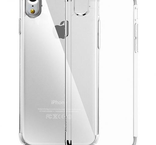 Луксозен твърд гръб Baseus Glitter Case за Apple iPhone X - прозрачен / тъмно сив кант