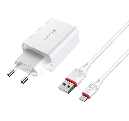 Универсално зарядно устройство 220V BOROFONE Qualcomm 3 BA21A 3.0A / Micro кабел - бяло — снимка 4