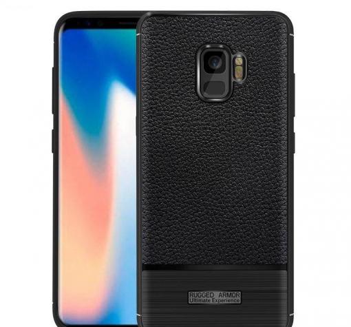 Луксозен силиконов калъф / гръб / TPU за Samsung Galaxy A8 2018 A530F - черен / имитиращ кожа / Rugged Armor