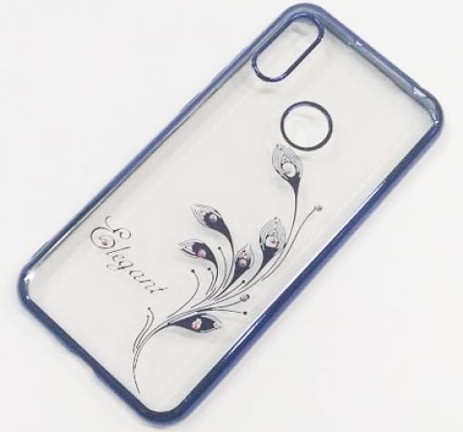 Луксозен силиконов калъф / гръб / TPU / Elegant с камъни за Huawei P30 Lite - прозрачен със син кант / перо — снимка 2
