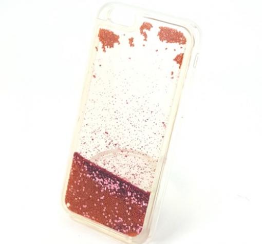 Луксозен твърд гръб 3D за Apple iPhone 6 / iPhone 6S - прозрачен / брокат и топчета / Rose Gold — снимка 2