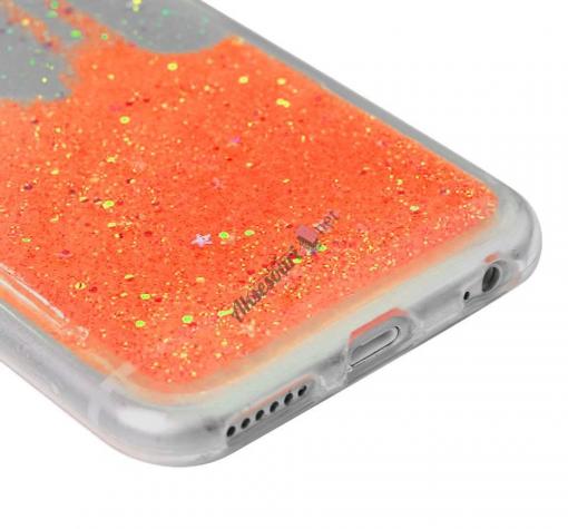 Луксозен силиконов калъф / гръб / TPU 3D за Apple iPhone 6 / iPhone 6S - прозрачен / оранжев брокат / миши ушички — снимка 2