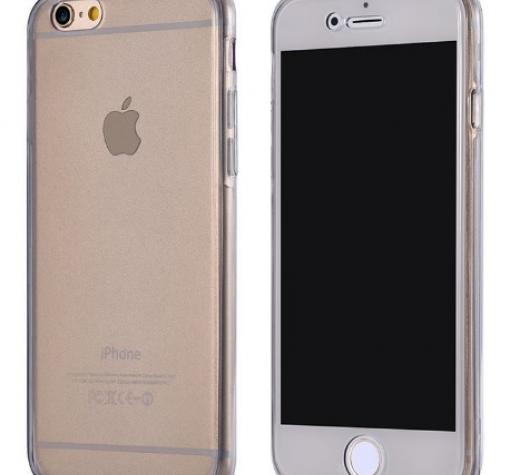 Силиконов калъф / гръб / TPU за Apple iPhone 6 / iPhone 6S - сив прозрачен / 2 части / лице и гръб