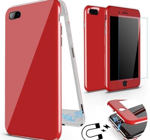 Магнитен калъф Bumper Case 360° FULL със стъклен протектор за Apple iPhone 6 / iPhone 6S - червен