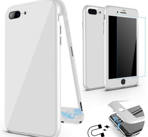 Магнитен калъф Bumper Case 360° FULL със стъклен протектор за Apple iPhone 6 / iPhone 6S - бял