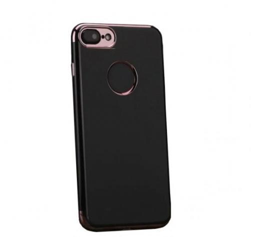Луксозен силиконов калъф / гръб / TPU Metal Line за Apple iPhone 7 - черен / Rose Gold кант