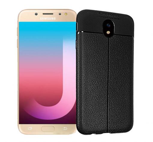 Луксозен силиконов калъф / гръб / TPU за Samsung Galaxy J3 2017 J330 - черен / имитиращ кожа