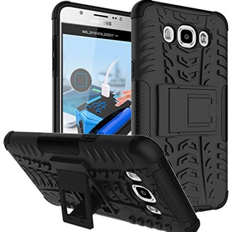 Силиконов гръб TPU Hybrid Armored с твърда част и стойка за Samsung Galaxy J7 2016 J710 - черен