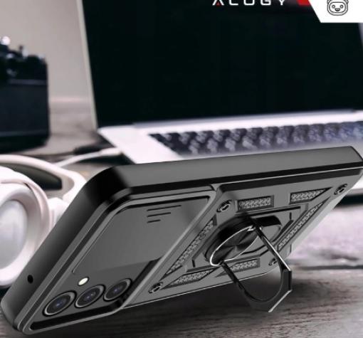 Удароустойчив гръб TPU кейс Slide Camera Case Magnetic Finger Ring Car Holder за Samsung Galaxy S21 FE - черен — снимка 4