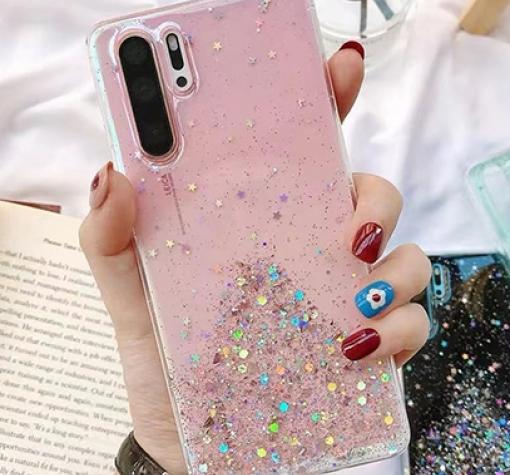 Силиконов калъф / гръб / TPU за Huawei Y5 2019 - брокат / розов