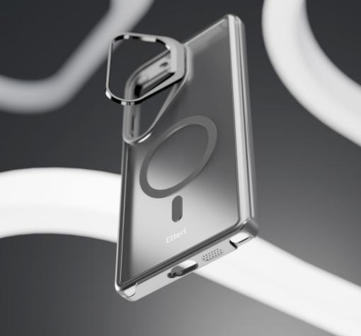 Удароустойчив хибриден кейс Etteri Morning Fog с Magsafe и стойка за Samsung Galaxy S26 Ultra - Черен — снимка 3
