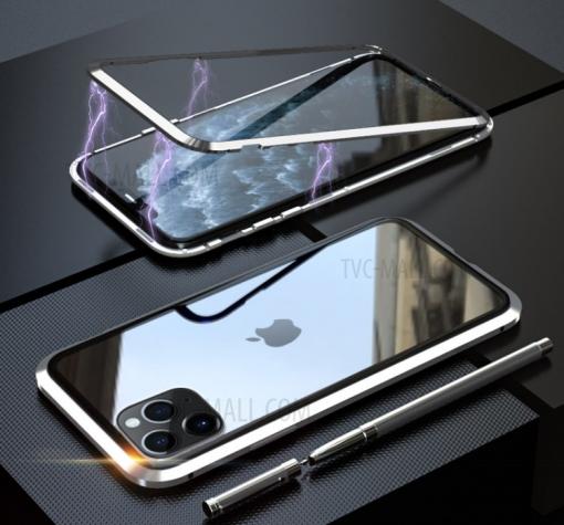 Магнитен калъф Bumper Case 360° FULL за Apple iPhone 11 Pro Max 6.5'' - прозрачен / сребриста рамка