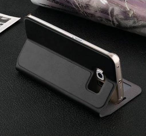 Луксозен кожен калъф тефтер S-View със стойка USAMS Muge Series за Samsung Galaxy S6 G920 - черен — снимка 3