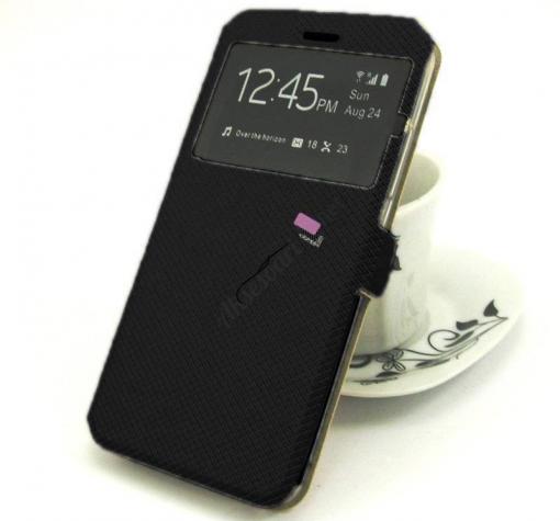 Кожен калъф Flip тефтер S-View със стойка за Samsung Galaxy A6 2018 A600F - черен / ромбове / Flexi
