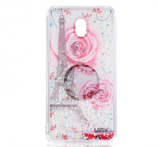 Луксозен силиконов калъф / гръб / RUBY TPU с Popsocket за Xiaomi Redmi 8A  - бял / Tour Eiffel and Roses