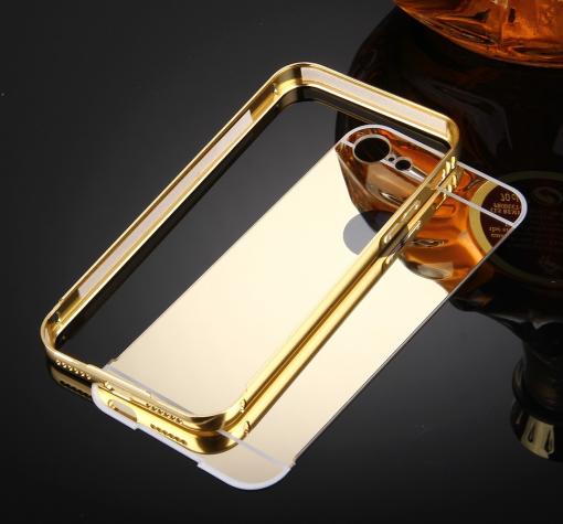 Луксозен алуминиев бъмпер с твърд гръб за Apple iPhone 7 - огледален / златист — снимка 3