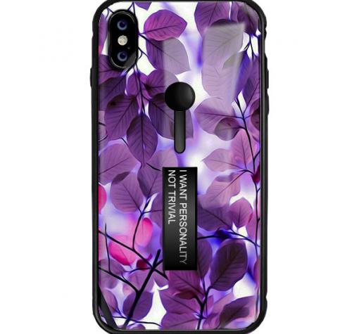 Луксозен гръб с подвижен пръстен/държач за Samsung Galaxy A7 2018 A750F - лилави листа