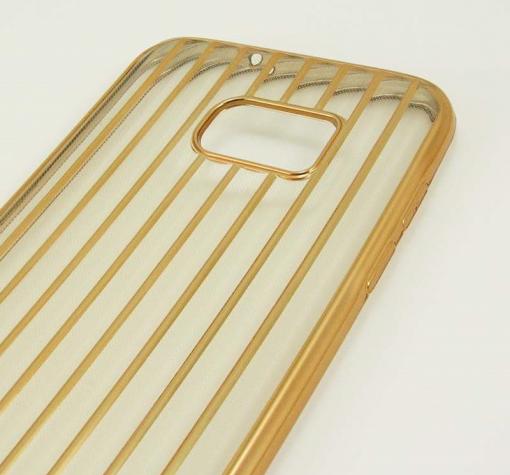 Силиконов калъф / гръб / TPU 3D за Samsung Galaxy S7 Edge G935 - прозрачен / златист кант — снимка 3