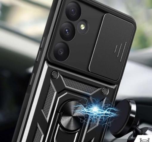 Удароустойчив гръб TPU кейс Slide Camera Case Magnetic Finger Ring Car Holder за Samsung Galaxy S21 FE - черен — снимка 2