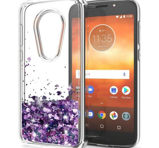 Луксозен твърд гръб 3D Water Case за Nokia 5.3 - прозрачен / течен гръб с брокат / сърца / лилав