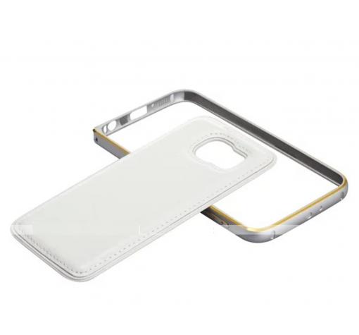 Метален бъмпер / Bumper / с кожен гръб за Samsung Galaxy S6 Edge G925 - бял — снимка 2