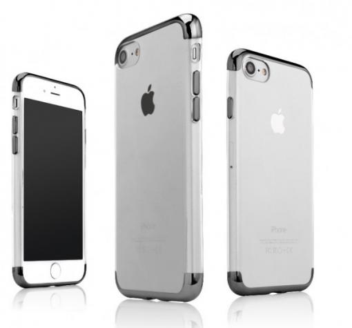 Луксозен ултра тънък силиконов калъф / гръб / TPU Ultra Thin Shining Case за Apple iPhone 6 / iPhone 6S - прозрачен / тъмно сив кант