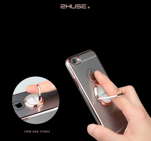 Луксозен твърд гръб със стойка ZHUSE за Apple iPhone 7 - прозрачен / Rose Gold кант — снимка 4