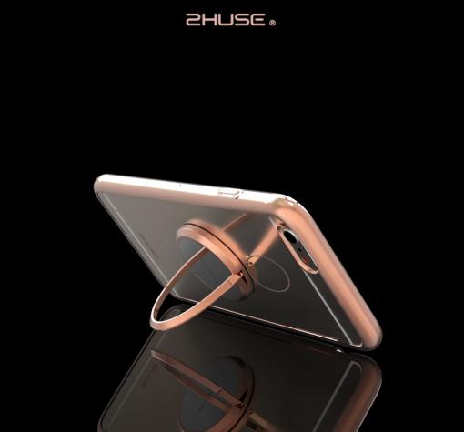 Луксозен твърд гръб със стойка ZHUSE за Apple iPhone 7 - прозрачен / Rose Gold кант — снимка 3