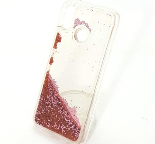 Луксозен твърд гръб 3D за Huawei P20 Lite - прозрачен / брокат и топчета / Rose Gold — снимка 2