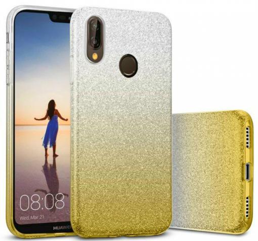 Силиконов калъф / гръб / TPU за Huawei P20 Lite - преливащ / сребристо и златисто / брокат