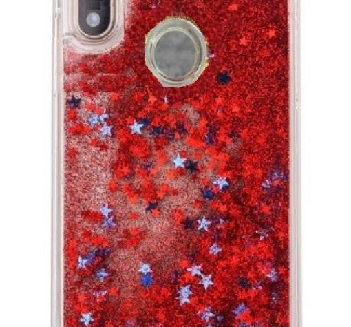 Луксозен твърд гръб 3D за Huawei P20 Lite - прозрачен / червен брокат / звездички