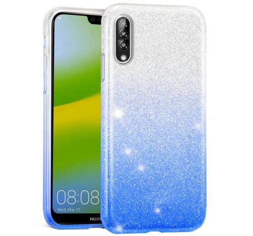 Силиконов калъф / гръб / TPU за Huawei P20 Pro - преливащ / сребристо и синьо / брокат