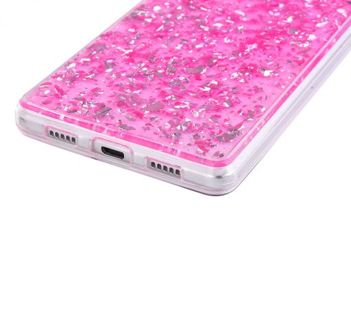 Силиконов калъф / гръб / TPU 3D за Huawei P8 Lite - розов / прозрачен / блестящи стружки — снимка 4