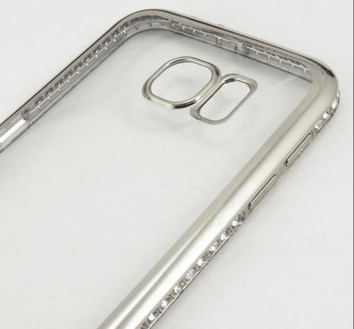 Луксозен силиконов калъф / гръб / TPU с камъни за Samsung Galaxy S7 G930 - прозрачен / сребрист кант — снимка 2