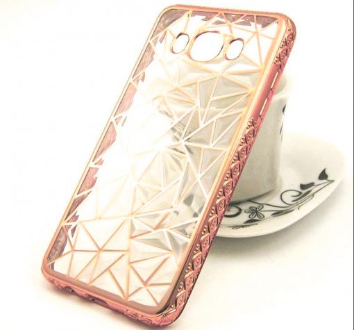 Луксозен силиконов калъф / гръб / TPU 3D за Samsung Galaxy J5 2016 J510 - прозрачен / призма / Rose Gold кант — снимка 2