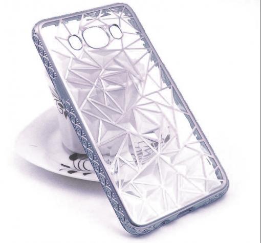 Луксозен силиконов калъф / гръб / TPU 3D за Samsung Galaxy J5 2016 J510 - прозрачен / призма / тъмно сив кант