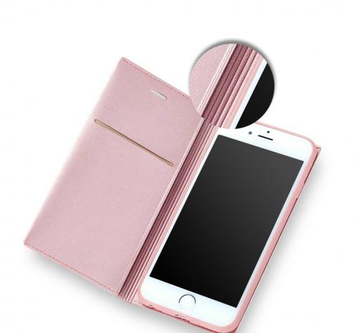 Луксозен кожен калъф Flip тефтер със стойка X-level Leshare Series за Apple iPhone 7 Plus - Rose Gold — снимка 3