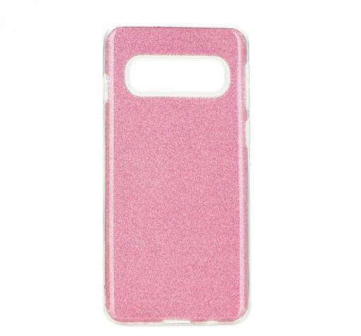 Силиконов калъф / гръб / TPU за Samsung Galaxy S10 - розов / брокат
