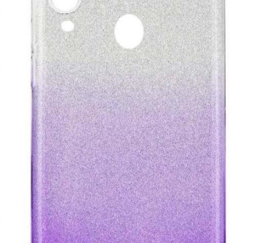 Силиконов калъф / гръб / TPU за Samsung Galaxy A40 - преливащ / сребристо и лилаво / брокат
