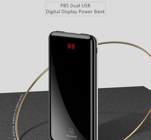 Универсална външна батерия USAMS PB5 / Universal Dual USB Digital Display Power Bank USAMS PB5 10000mAh - черна — снимка 3