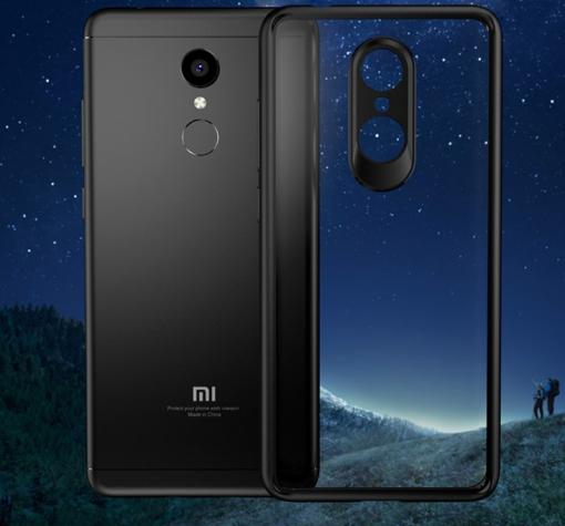 Луксозен твърд гръб със силиконов кант IPAKY за Xiaomi Redmi 5 Plus - прозрачен / черен кант
