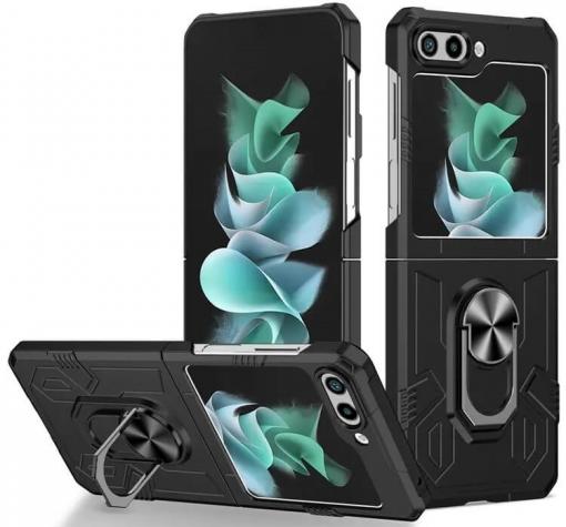 Силиконов гръб TPU Hybrid Magnetic Finger Ring Car Holder за Samsung Galaxy Z Flip 5 - черен