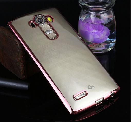 Луксозен силиконов калъф / гръб / TPU за LG G4 - прозрачен / Rose Gold кант
