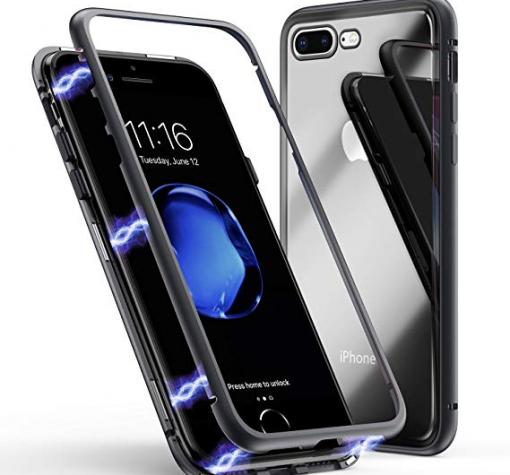Магнитен калъф Bumper Case 360° FULL за Apple iPhone 7 / iPhone 8 - прозрачен / черна рамка