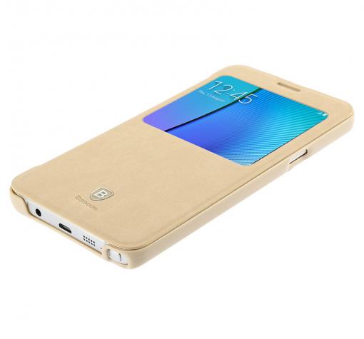 Луксозен калъф Flip тефтер със стойка S-View Baseus Terse Leather Series за Samsung Galaxy Note 5 N920 / Samsung Note 5 - бежов — снимка 4