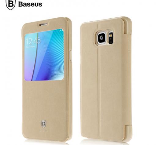 Луксозен калъф Flip тефтер със стойка S-View Baseus Terse Leather Series за Samsung Galaxy Note 5 N920 / Samsung Note 5 - бежов