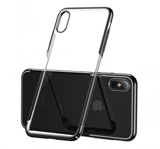Луксозен твърд гръб Baseus Glitter Clear Case за Apple iPhone XS Max - прозрачен / черен кант — снимка 2