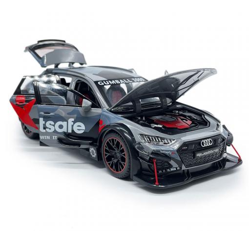 Метална кола с отварящи се врати капаци светлини и звуци Audi RS6 Avant Gumball 3000 1:24 — снимка 3